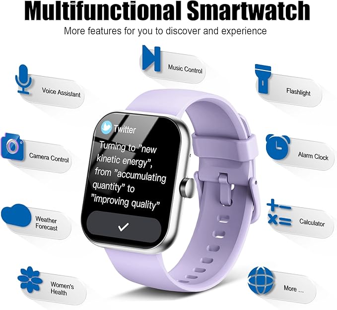 Smart Watch for Men Women, 2025 Release (Answer/Make Call)1.96" HD Fitness Tracker Running Watch,Waterproof,Pedometer,Step/Sleep/Heart Rate Monitor,110+ Sport Mode Smartwatch for Android Phone,Purple