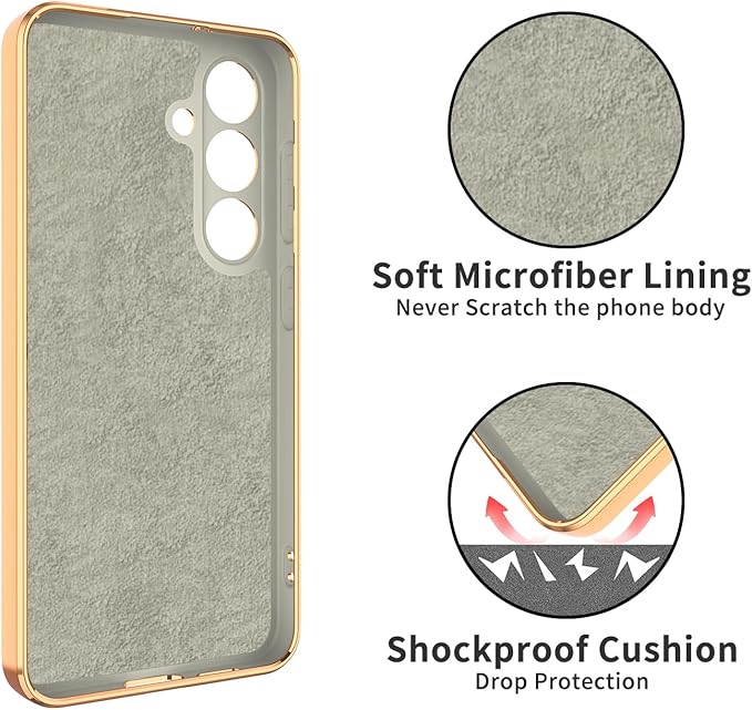 Dinick White for Samsung Galaxy S24 Case with Ring Holder Kickstand [with Magnetic] Soft TPU Bumper, Glitter Gold Electroplated Cover Slim Thin Protective Phone Case for Galaxy S24