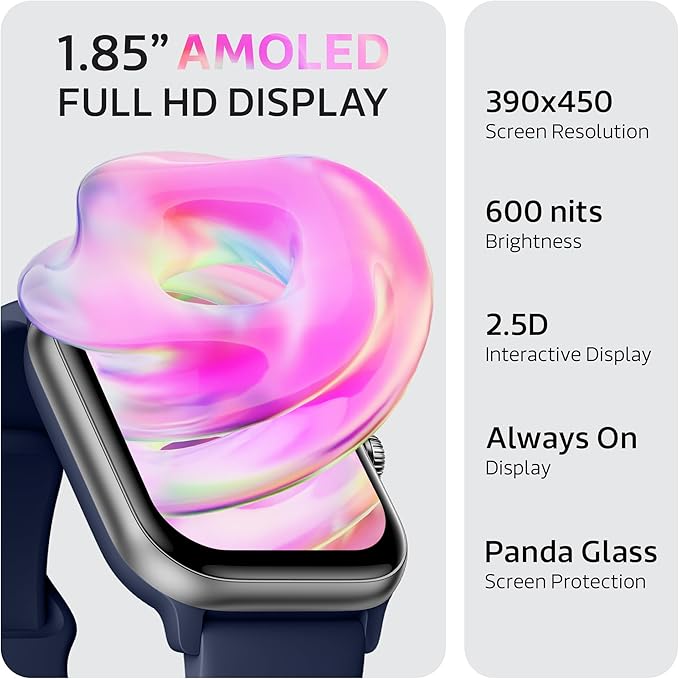 OCTANDRA Pulse 2 VeryFit Smart Watches for Men Women, Alexa Built-in 1.85" AMOLED Screen IP68 Fitness Tracker Watch, Body Energy/Heart Rate/Oxygen Saturation/Stress/Step/Sleep Monitor (GTX10) (Blue)