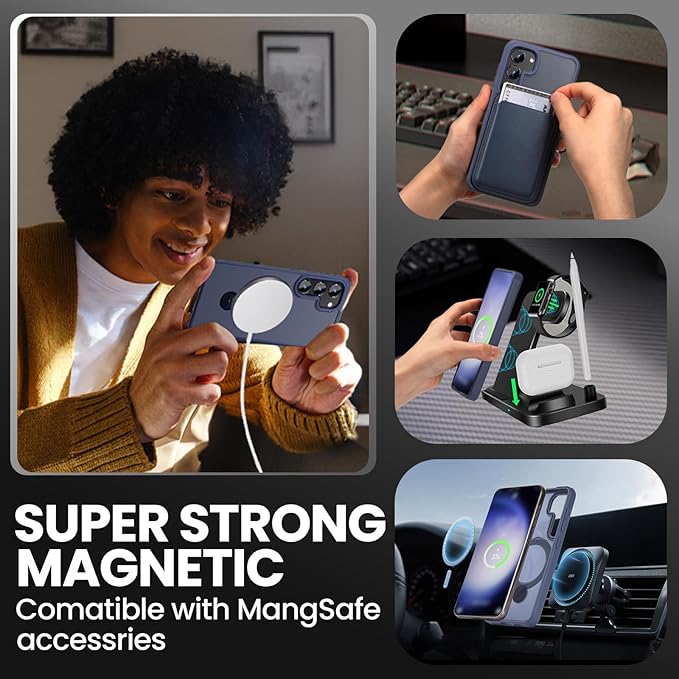 Magnetic for Samsung Galaxy S24 Case,with Built-in Kickstand,[Compatible with Magsafe][Military Grade Shockproof][DropProof][Slim&Tough] Translucent Matte Feeling Case, Blue