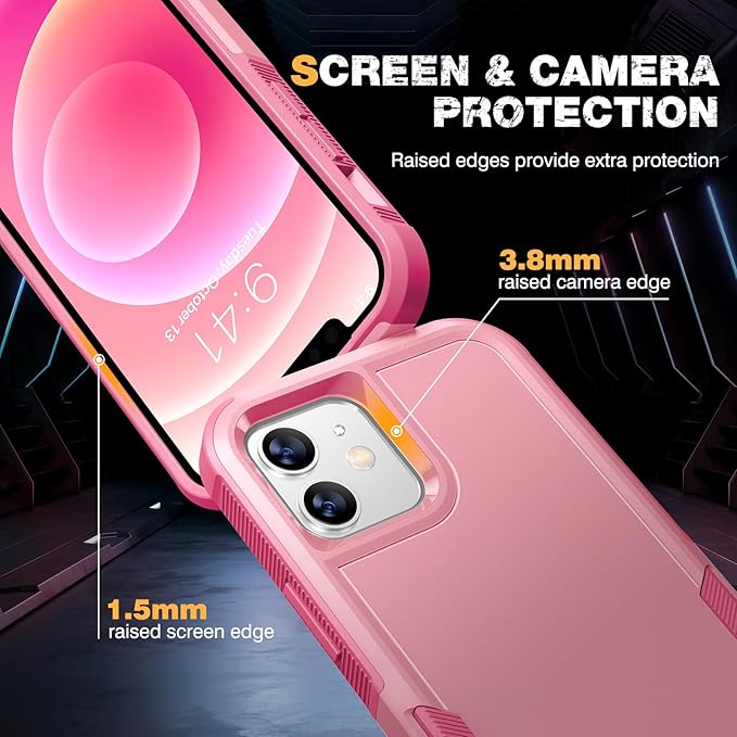 Diaclara Designed for iPhone 12 Case/iPhone 12 Pro Case, [with Privacy Screen Protector] [Anti Spy] [Military Grade Drop Protection] Heavy Duty Full-Body Shockproof Phone Case, Pink