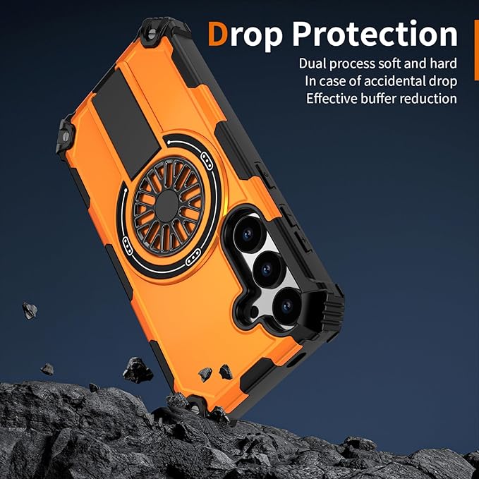 Magnetic Case for Galaxy S25/Galaxy S24, Built-in Stand [Compatible with Mag-Safe] Shockproof Protective Cover Case for Samsung Galaxy S25/Galaxy S24 Orange