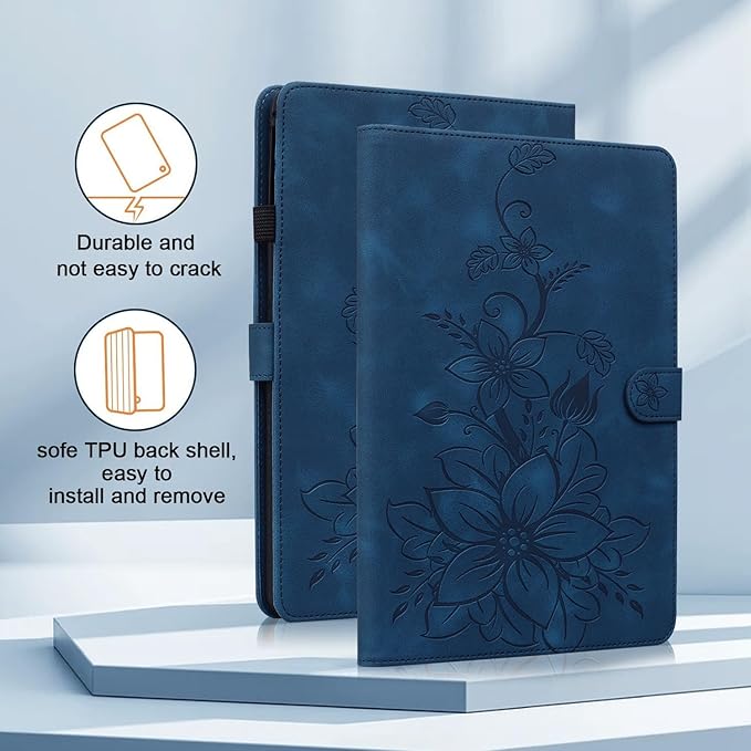 Case for Samsung Galaxy Tab A9+/ A9 Plus 11 inch 2023 SM-X210/ X215/ X216, Premium PU Leather Case with Pen Holder and Magnetic Clasp Stand, Blue