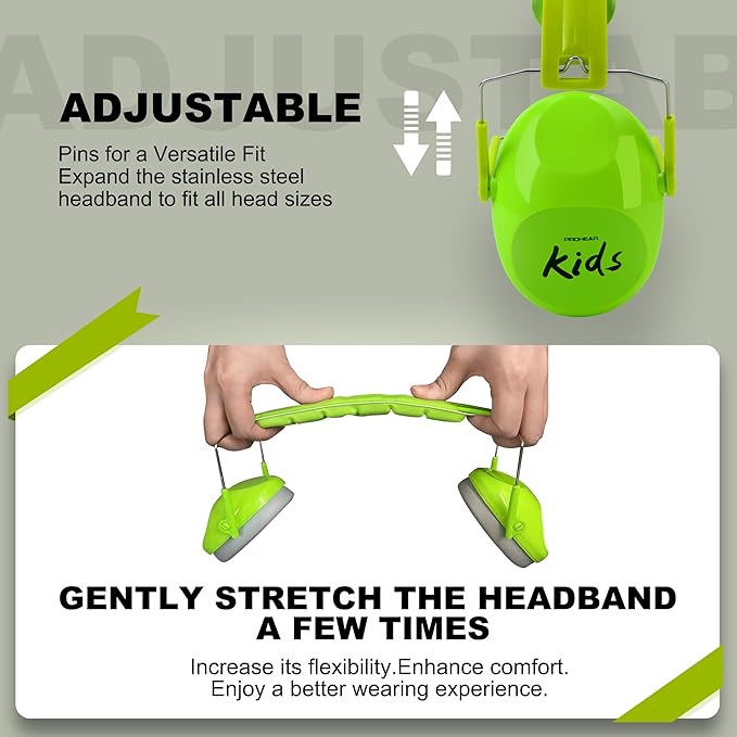 PROHEAR 032 2.0 Noise Cancelling Headphones for Kids - 25dB Noise Reduction - Adjustable Sensory Ear Protection Muffs for Concert, Fireworks, Monster Truck Shows, School - Green