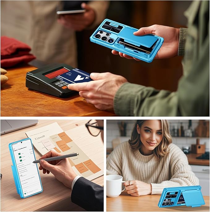 for Samsung Galaxy S25 Ultra Case Wallet with RFID [Cards Holder][Camera Cover][Edge Raised] Full Body Shockproof Silicone Protective Phone Case for Galaxy S25 Ultra 6.9" 2025 (Lake Blue)