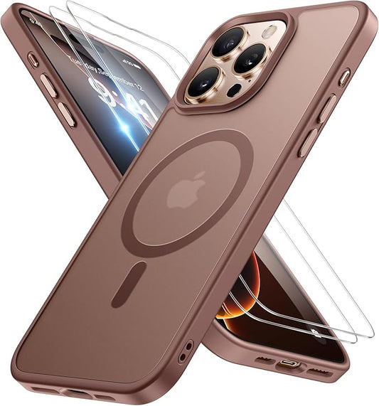 Miracase Magnetic Series for iPhone 16 Pro Case [Compatible with MagSafe] [with 2X Screen Protectors] Military-Grade Protection, Anti-Fingerprint, Slim Phone Case for 16 Pro 6.3 inch - Champagne