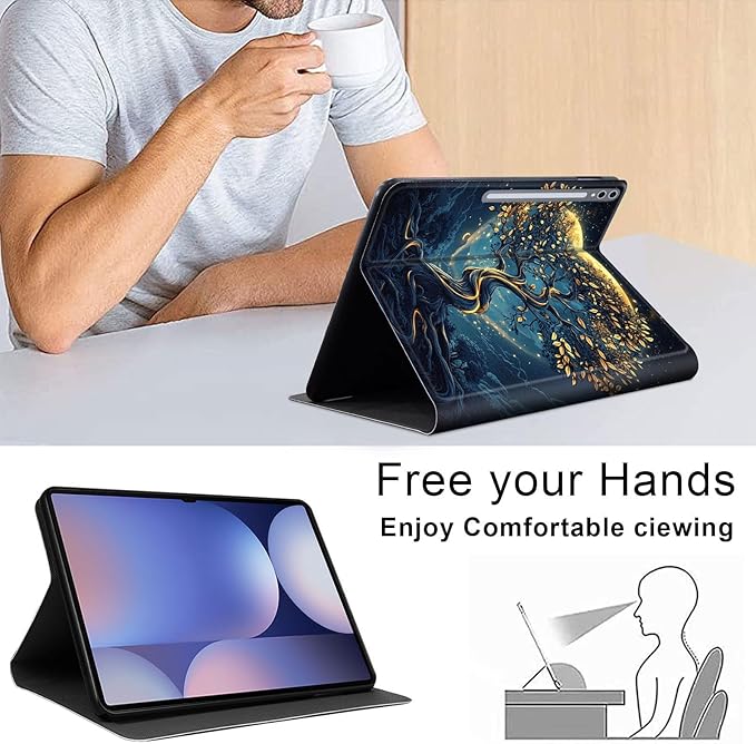 Case for Samsung Galaxy Tab S10 Plus/ S9 FE Plus/ S9 Plus 5G Tablet 12.4'', Slim PU Leather Stand Cover with Auto Wake/Sleep, Multi-Angle Viewing & Shockproof, Tree of The Universe