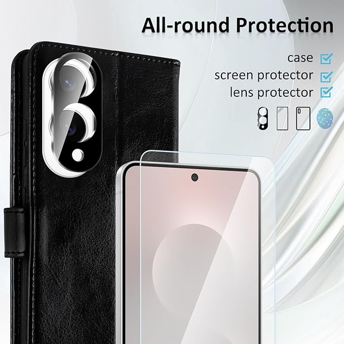 MONASAY Wallet Case Fit for Samsung Galaxy S25 Edge 5G，[Lens & Glass Screen Protector] [RFID Blocking] Flip Folio Leather Cell Phone Cover with Credit Card Holder, 6.7 inch, Black