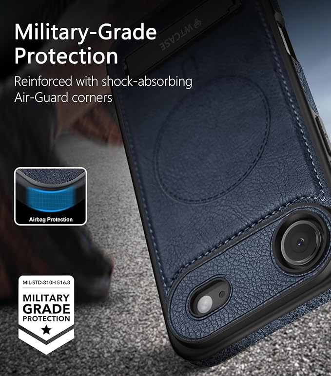 Magnetic for iPhone Air Leather Case,Built-in Invisible Stand [Compatible with Magsafe] Protective Slim Kickstand Phone Cover for iPhone Air Case,Blue