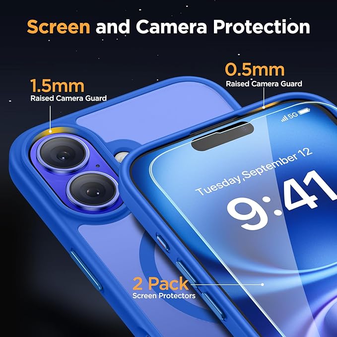 Miracase Magnetic Series for iPhone 16 Case [Compatible with MagSafe] [with 2X Screen Protectors] Military-Grade Protection, Anti-Fingerprint, Slim Phone Case for iPhone 16 6.1 inch - Blue