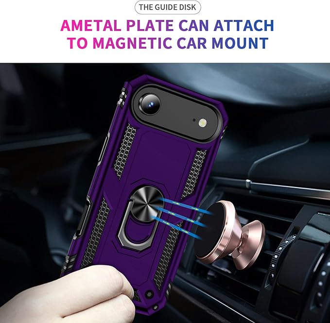 ADDIT Compatible with iPhone 17 Air Case with Tempered Glass Screen Protector, Adjustable Kickstand Ring, Military-Grade Heavy Duty Protection, Shockproof, Anti-Fingerprint,Purple