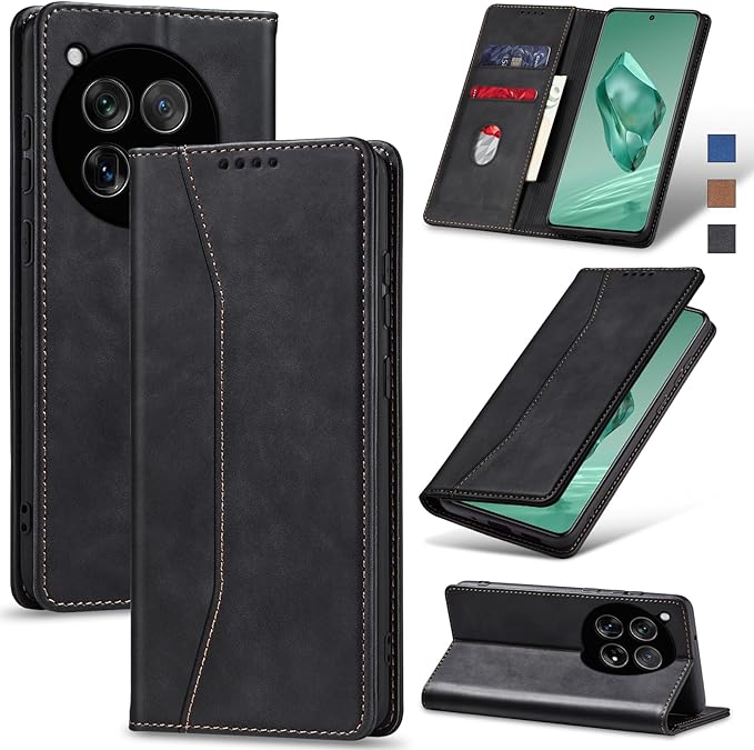 Jasonyu Flip Wallet Case for OnePlus 12,Leather Magnetic Folio Cover with Card Holder,Kickstand - TPU Shockproof Durable Protective Phone Case,Black
