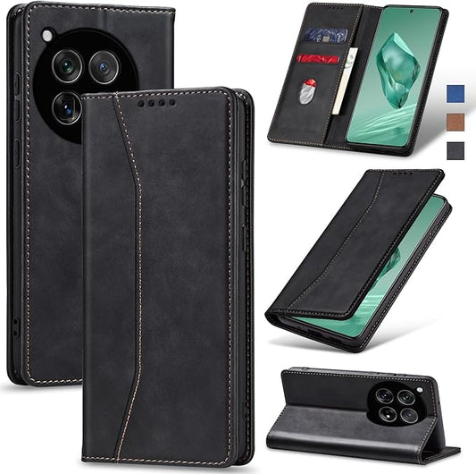 Jasonyu Flip Wallet Case for OnePlus 12,Leather Magnetic Folio Cover with Card Holder,Kickstand - TPU Shockproof Durable Protective Phone Case,Black