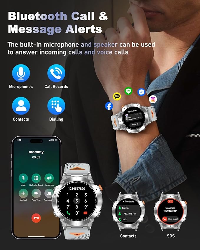 GPS Military Smart Watch for Men with Bluetooth Call, 1.43" AMOLED Waterproof Fitness Tracker with Heart Rate/Sleep Monitor/Flashlight, 170+ Sports Modes, 730mAh Battery for Android/iOS