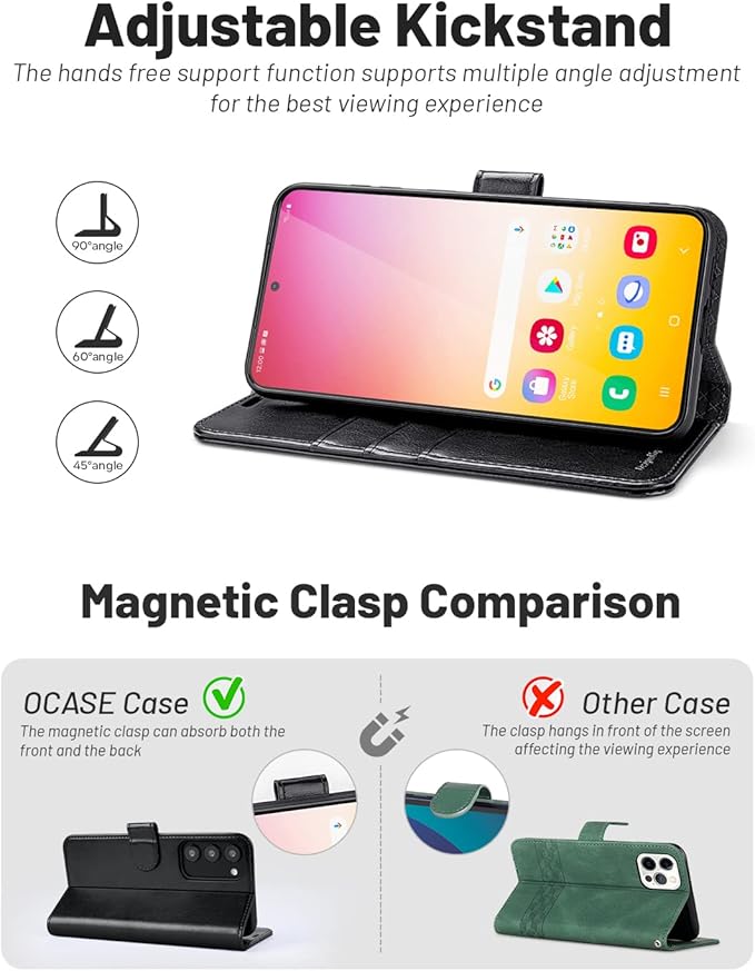 OCASE Compatible with Galaxy S23 5G Wallet Case, PU Leather Flip Folio Case with Card Holders RFID Blocking Kickstand [Shockproof TPU Inner Shell] Phone Cover 6.1 Inch (2023) - Black