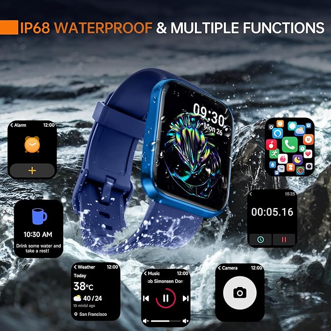 aeac Smart Watch Fitness Watch for Men Women, Alexa Built-in & Stable Bluetooth Call, with Heart Rate/SpO2/Sleep Monitor, 100 Sports, IP68 Waterproof Smartwatches for iOS Android