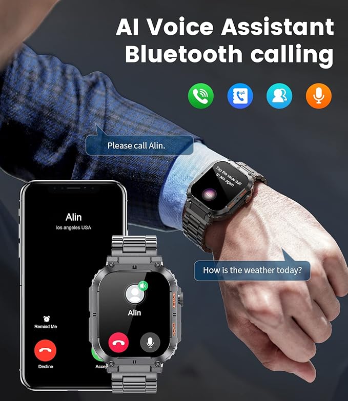 LIGE Military Smart Watches for Men with (Answer/Make Calls),400mAh Large Battery,1.96’’ DH,5ATM Waterproof Smartwatch,120+Sport Modes Heart Rate/Sleep Monitor for Android iOS Black