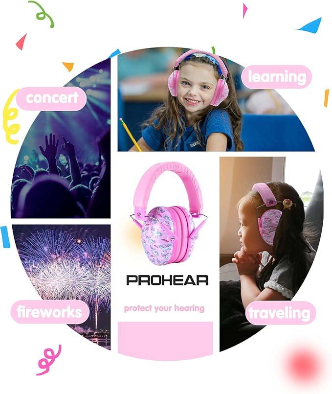 PROHEAR 032 Kids Ear Protection - Noise Cancelling Headphones Ear Muffs for Autism, Toddlers, Children - Pink