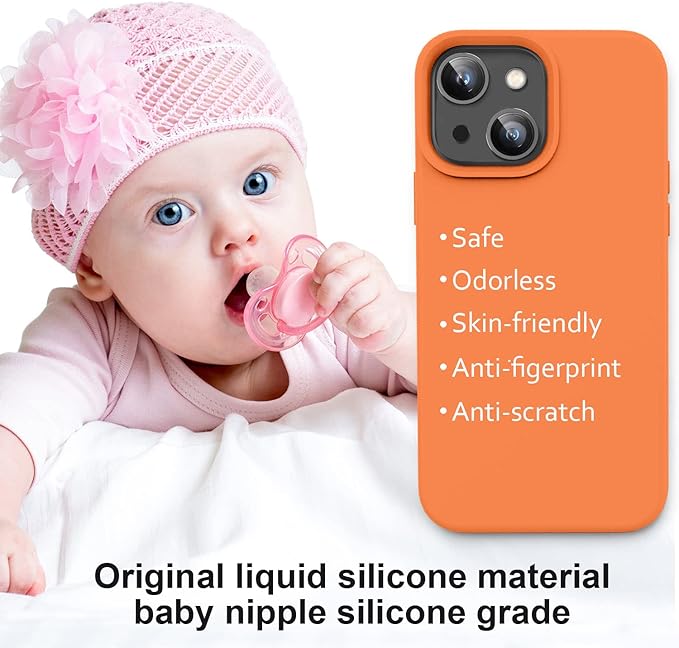 Vooii Compatible with iPhone 14 Case,[Silky Touch Premium Liquid Silicone] [Soft Anti-Scratch Microfiber Lining], Ultra Slim Shockproof Protective Case for iPhone 14 - Bright Orange