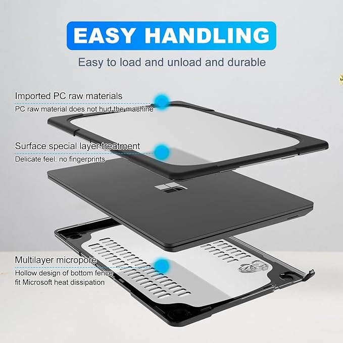 Batianda Heavy Duty Case for 13.8 inch Microsoft Surface Laptop 2024 (7th Edition) with Fold Kickstand Includes Keyboard Cover Screen Protector - Shockproof Stylish & Durable Protective Cover, Black