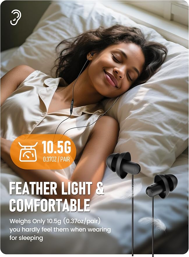 Sleep Earbuds, Hearprotek 2 Pairs Ultra Soft Lightweight Silicone Sleeping Earphone Headphones with Volume Control and mic for Side Sleeper, Snoring, Air Travel, Relaxation (Black)