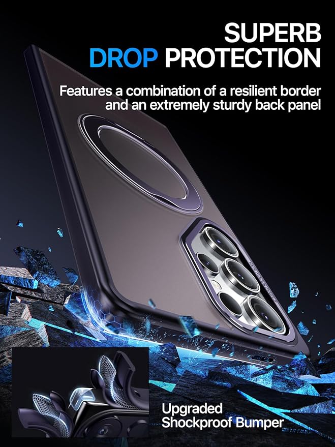 QTlier Phone case for Galaxy S24 Ultra& S25 Ultra- 360 Rotatable Magnetic Ring Stand, Military-Grade Protection, Raised Camera Frame (Purple, S25 Ultra)