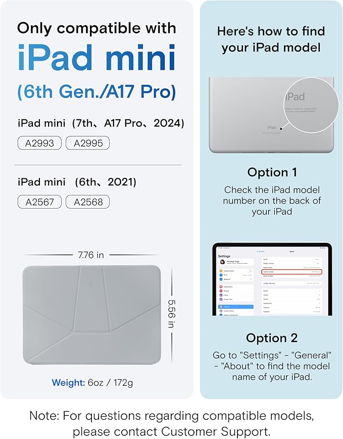MOFT Dynamic Folio Case for iPad mini 7 A17 Pro (2024), iPad mini 6 (2021), Silm Magnetic Stand Case with 20+ Viewing Angles, Auto Wake/Sleep, Ultra Thin, Cement x Sapphire