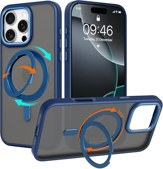 ZIYE Magnetic Case for iPhone 16 Pro Case with Stand [Compatible with MagSafe] Slim Shockproof Military Grade Heavy Duty Cover with 360 Rotatable Ring Kickstand for Women Men, Translucent Blue