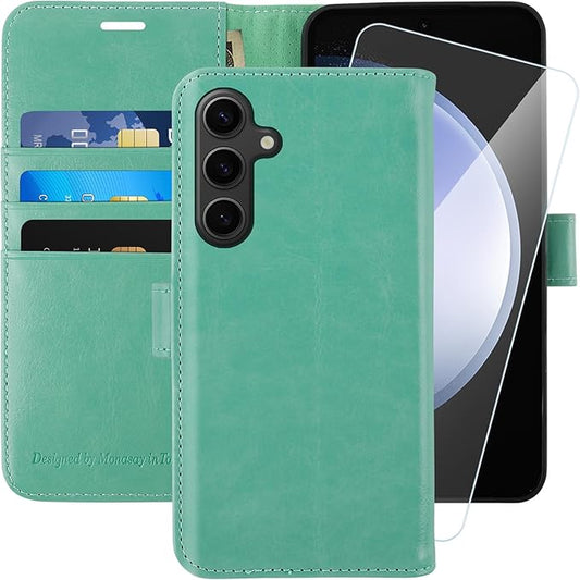MONASAY Wallet Case Fit for Samsung Galaxy S23 FE 6.4 inch 5G,[RFID Blocking] Flip Folio Leather Cell Phone Cover with Credit Card Holder, Mint