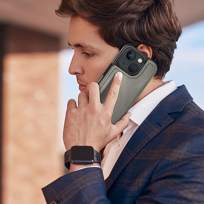 DJDUCK Designed for iPhone 14 Case Wallet with Card Holder, [Magnetic Clasp Cover] [RFID Blocking Leather Protection] Shockproof Women Men Cases 6.1 Inch for Apple 14 Grey