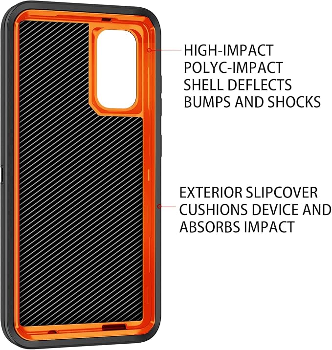 for Galaxy S20 FE 5g Case,Shockproof Dropproof Dustproof 3-Layer Full Body Protection Rugged Heavy Duty High Impact Hard Cover Case for Galaxy S20 FE 6.5 inch,Black/Orange