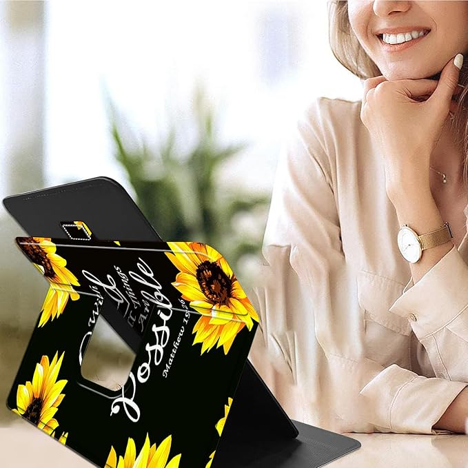 for Walmart Onn 10.4" Tablet Pro 2023 (Model:100110603) Case Dluggs 360 Degree Rotating Smart Protective Stand Cover for Walmart Onn 10.4 Inch Pro Tablet-Sunflower Matthew 19:26