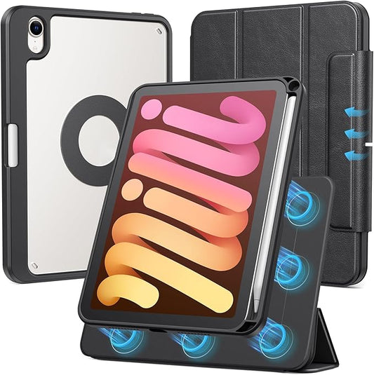 SPARIN Case for iPad mini 7 A17 Pro 2024/iPad Mini 6 2021 8.3 Inch, Detachable Magnetic Cover, Portrait/Landscape Stand with Pencil Holder, Support Auto Wake/Sleep (Black)