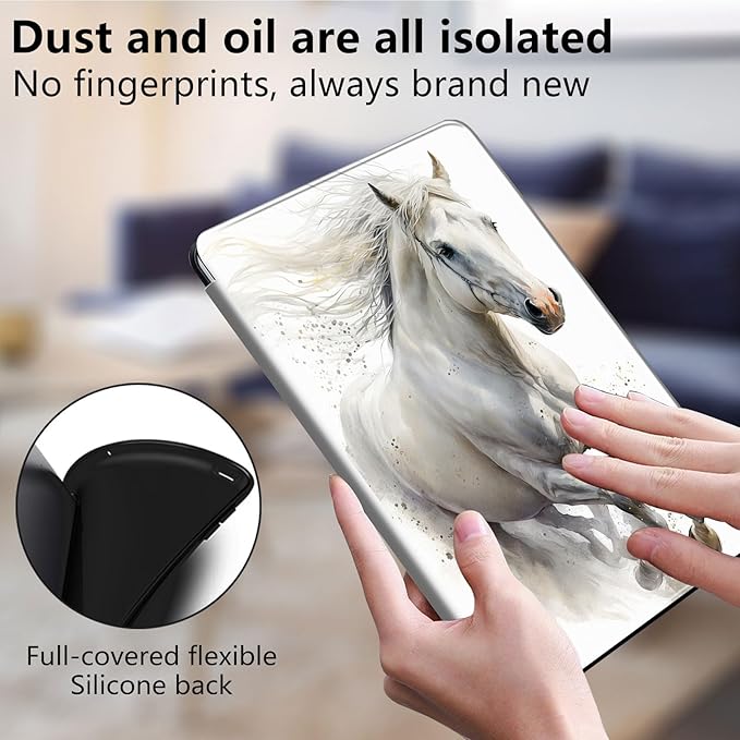 Case for Lenovo Tab M10 Plus 10.3", 360 Degree Rotating Folding Stand,with Auto Sleep/Wake Case for Lenovo Tab M10 Plus (2020 2nd Gen) TB-X606F/TB-X606X 10.3" FHD Tablet,Cool Animal Horse White