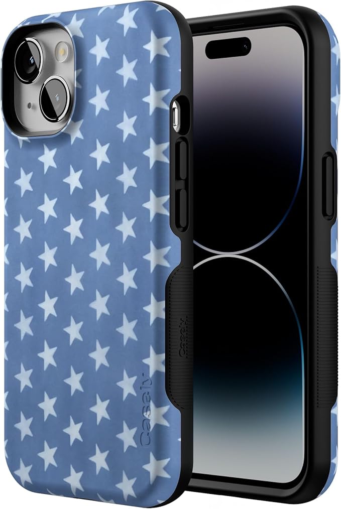 Casely iPhone 14 Case | Coastal Blues | Denim Stars | Compatible with MagSafe | Bold Protective Design