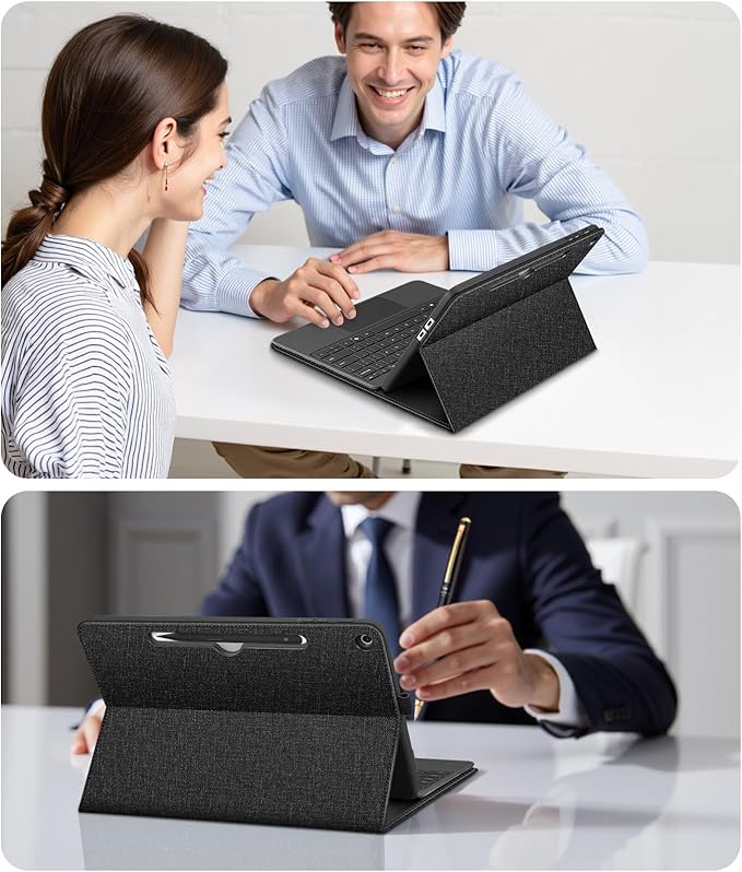 Fintie Protective Case for Microsoft Surface Pro 12 Inch (2025), Multi-Angle Viewing Portfolio Business TPU Back Cover with Pocket & Stylus Holder, Compatible with Type Cover Keyboard (Black)