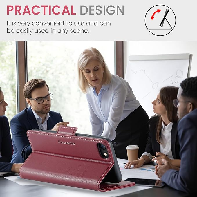 for iPhone SE 2022/3rd/2020/2rd,iPhone 8/7 Case, Premium PU Leather Wallet Case Flip Cover with [RFID Blocking][Card Holder] Shockproof Protective for iPhone SE 2022/2020, iPhone 8/7, Red