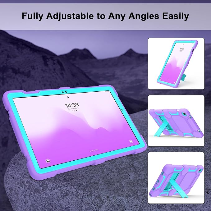 CCMAO Case for Samsung Galaxy Tab A9+ Case 11 Inch 2023 Model (SM-X210/X216/X218), Heavy Duty Shockproof Hybrid Three Layer Protective Cover for Kids Girls Boys, Purple+Green