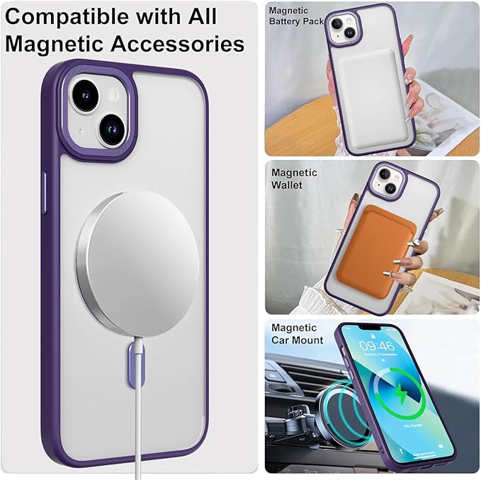 ZIYE Magnetic Case for iPhone 13 Case with Stand [Compatible with MagSafe] Slim Shockproof Military Grade Heavy Duty Cover with 360 Rotatable Ring Kickstand for Women Men, Translucent Purple