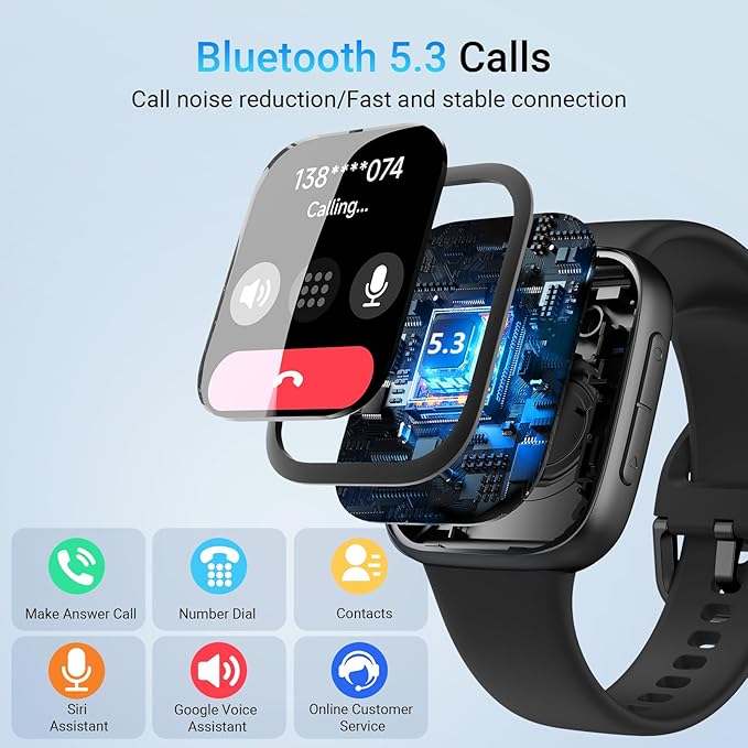 Tensky Smart Watch for Men/Women Android & iPhone, AI Voice, 1.85" AMOLED Screen Fitness Tracker with Bluetooth Call, 3ATM Waterproof Heart Rate/Sleep/SpO2 Monitor, Pedometer, 100+ Sport Modes