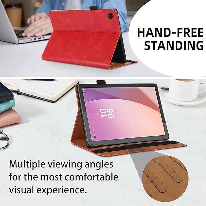 Cover for Lenovo Tab M8 4th Gen 8.0 inch (TB300FU/TB300FX) Business PU Leather Multi-Angle Stand Flip Case with Pencil Holder Card Slot for Lenovo Tab M8 4th Gen 2023-Red