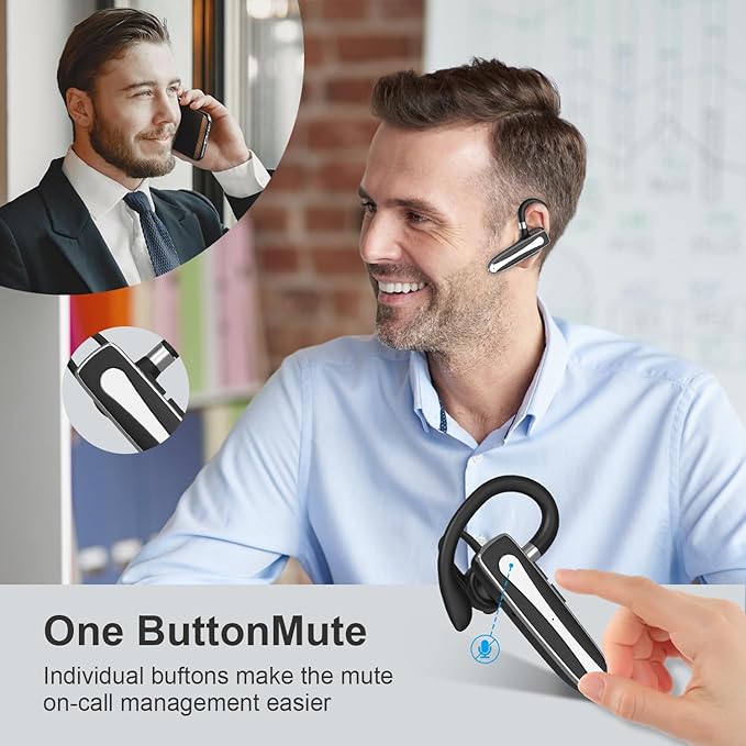 Bluetooth Headset, Wireless Bluetooth Earpiece with 500mAh Charging Case 120 Hours Talking Time Built-in Microphone for iOS Android Cell Phone, V5.3 Hand-Free Headphones for Trucker, Office