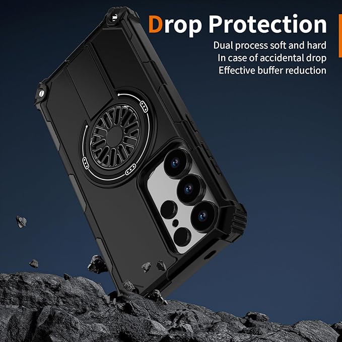 Magnetic Case for Galaxy S25 Ultra, Built-in Stand [Compatible with Mag-Safe] Shockproof Protective Cover Case for Samsung Galaxy S25 Ultra Black