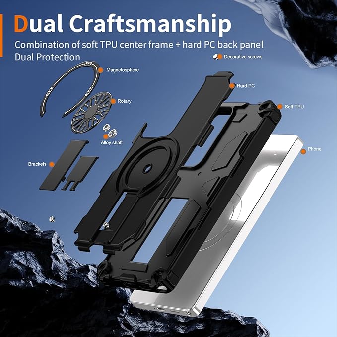 Magnetic Case for Galaxy S23 Ultra, Built-in Stand [Compatible with Mag-Safe] Shockproof Protective Cover Case for Samsung Galaxy S22 Ultra/S23 Ultra Black