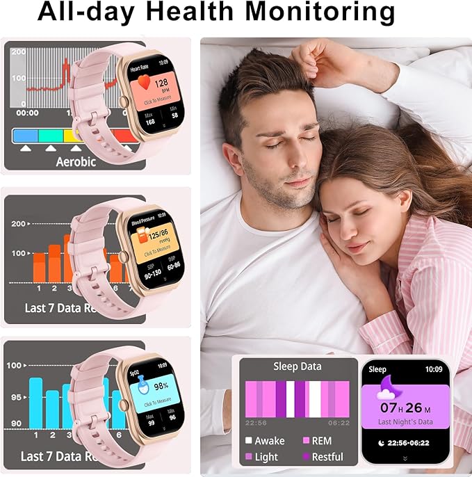 Smart Watch for iOS and Android Phones,2025 HD 2.01" Screen Smart Watches for Women,1ATM Waterproof,112+ Sports Modes Fitness Activity Tracker,Heart Rate Sleep Monitor Steps Calories Counter