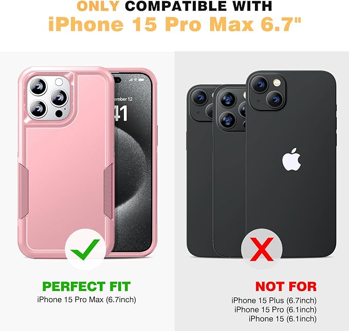 Diaclara Designed for iPhone 15 Pro Max Case, [with Privacy Screen Protector] [Anti Spy] [Military Grade Drop Protection] Heavy Duty Full-Body Shockproof Phone Case, Pink