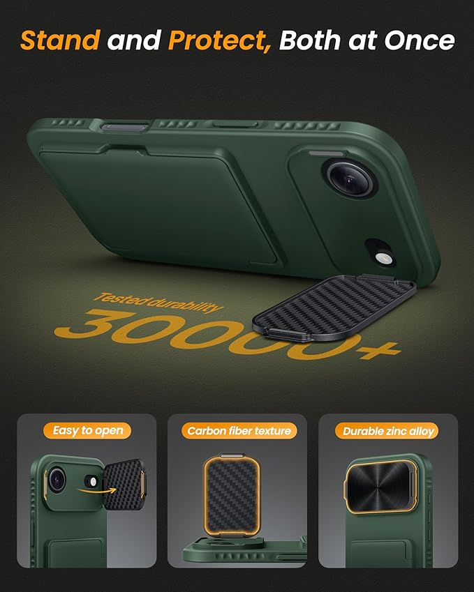 for iPhone Air Case Wallet with Stand, Built-in Card Holder & Camera Cover, Military Grade Drop Protection Raised Edge Rugged Hard Protective Phone Cover Case for iPhone Air 6.5" 2025, Green