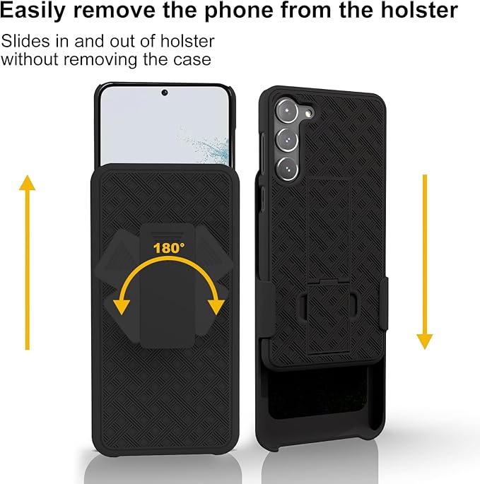 Ailiber for Samsung Galaxy S25 Case with Belt Clip, S24 Phone Case Holster with Screen Protector, Swivel 2-in-1 Kickstand Holder, Slim Shockproof Shell Pouch Full Body Phone Cover-Black