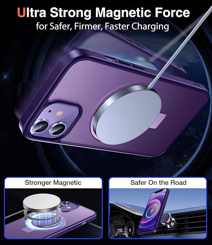 3-in-1 [Magnetic+Kickstand+Ring Holder] for iPhone 12/12 Pro Case Stand Ring Holder Compatible with MagSafe, Military Shockproof Protective iPhone 12/12 Pro Phone Case Kickstand Cover Purple