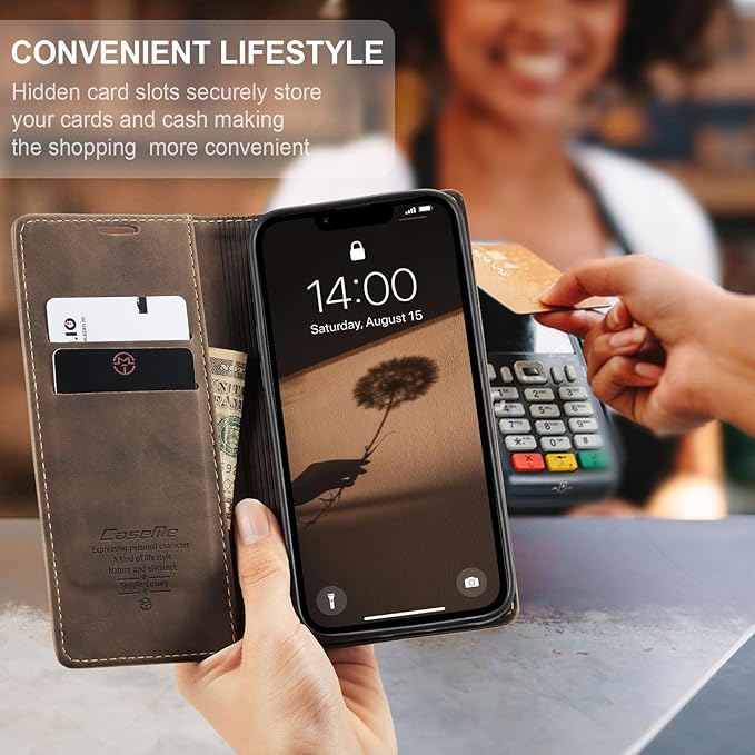 for iPhone 16e (6.1") / iPhone SE 4 / iPhone SE 2025 Case, Flip Wallet Leather Case with Card Holder Magnetic Closure Shockproof Kickstand Protective Phone Cases Cover for iPhone 16e, Coffee